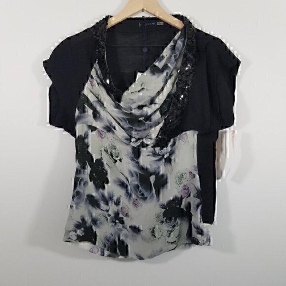 NWT Magaschoni Silk Sequins Floral Top Blouse 2